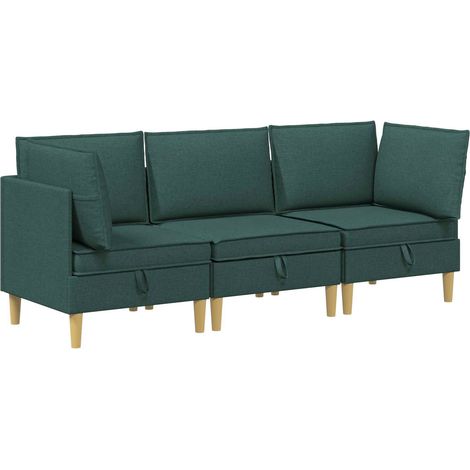 vidaXL Canapé modulaire avec rangement 3 pcs Vert foncé Tissu