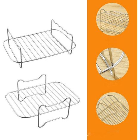 Support Friteuse Air - Acier Inoxydable 304 - Pour Friteuses à Double Panier 7,6 L à 9,5 L - Double Étage avec Brochettes - 1 Pièce (1/4)