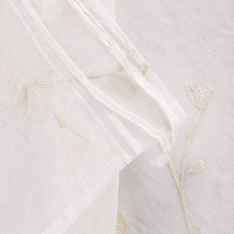 WOLTU Gardinen transparent Blumen Stickerei mit Kräuselband Leinen Optik(2 Stücke) beige 140x245 cm