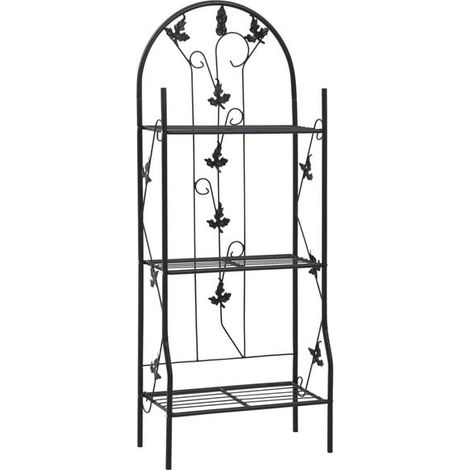 Support à plantes à trois niveaux, noir, 52x28x128 cm, fer. (1/5)