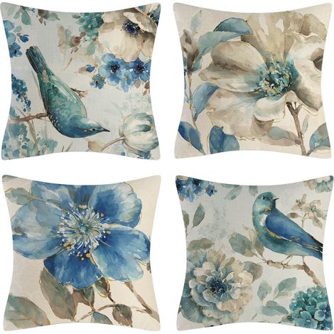 Housses de coussin 40x40 cm – Lot de 4 – Motif plantes tropicales, adaptées pour l'intérieur et l'extérieur