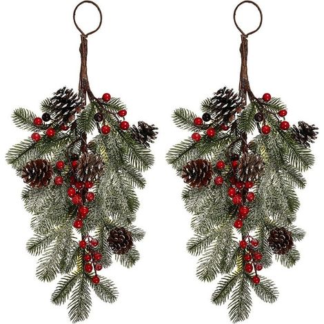 Guirlande d'escalier de Noël avec 21,7" lumineuses, guirlande pré-éclairée pour rampe, décoration hivernale extérieure pour porte et garage, larme suspendue, 2 pièces. (1/5)