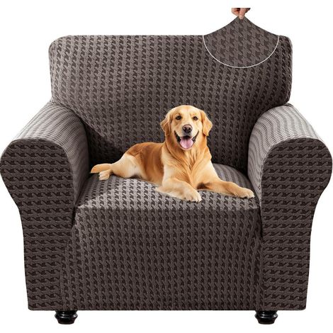 Housse de fauteuil extensible 1 place, antidérapante, protection intégrale, motif moderne, marron (1/5)