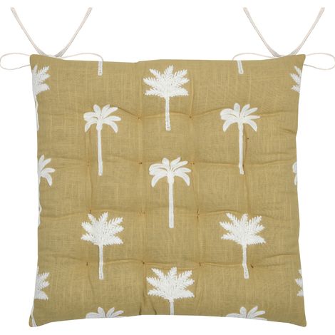 Galette de chaise brodée à motifs palmiers Jaune moutarde 38x38 cm