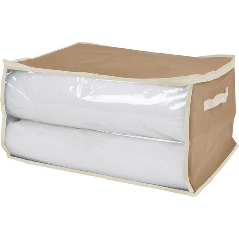 Boîte Box en TNT, housse couverte avec fenêtre en PVC 50 x 40 x 25 cm Enveloppe compacte Couvertures de couette Vêtements Pliable Fermeture Zip, Moutarde (1/4)