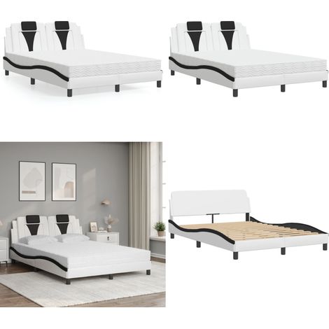 Bett mit Matratze Weiß und Schwarz 140x190 cm Kunstleder - Bettsofa - Doppelbett - Boxspringbett - Gästebett - Schlafzimmermöbel - Home & Living (1/5)