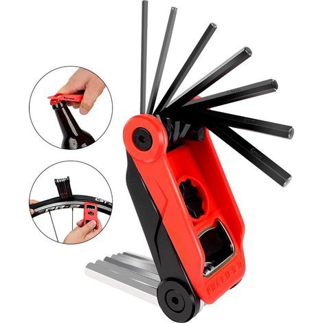 Kit d'outils de vélo Cyclisme réparation Hex Allen clé bouteille ouvreur pneu levier Multitool Set MTB Road Bike outil de réparation (rouge noir) (1/5)