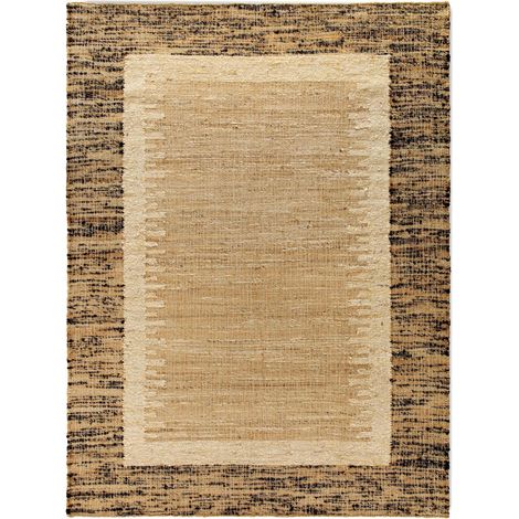 Tapis rectangulaire en laine jute et coton marron intérieur élégant - Beige marron naturel chaleureux (1/2)