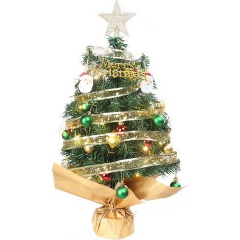 Mini sapin de Noël artificiel 24" avec décorations et 30 lumières LED, arbre de table batterie, base papier (1/5)