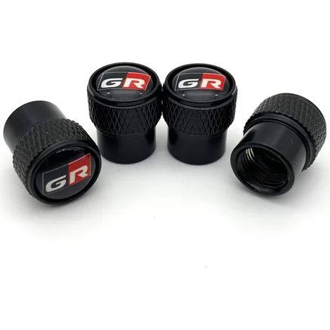 (Noir) 4 bouchons de valve de pneu en aluminium pour voiture, compatibles avec GR Sport, Gazoo Racing, C-HR, RAV4, Mirai, Avensis et Prado (antivol). (1/5)