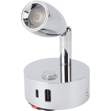 Lampe de lecture RV Port USB mat 3 couleurs température réglable interrupteur tactile applique murale DC12-24V Cr plaqué (1/5)