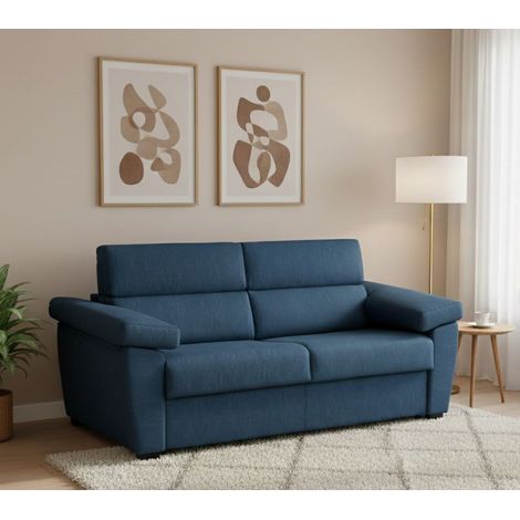 Dmora - Sofá fijo 3 plazas Giffone, Sofá lineal para salón, acolchado, desenfundable, calidad 100% Made in Italy, 225x95 h100 cm, Azul (1/5)