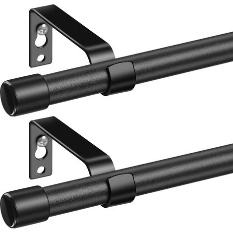 2 Pièces Tringle à rideau, 76-238cm Extensible, Acier inoxydable, 16mm Diamètre, Embout plat, Noir mat, Fenêtre