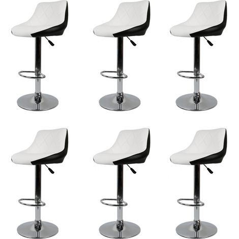 DazHom® 6 Chaise de bar cuillère noire à dossier blanc (1/5)
