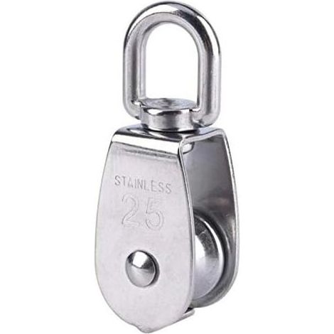 Polea simple M25 de acero inoxidable, polea giratoria, capacidad de carga de 150 kg para elevación de cuerda - paquete individual, color plata