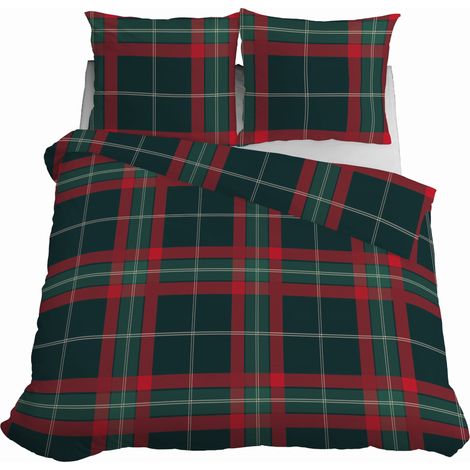 Parure de lit satin Noël 220x200 – 100% coton – Carreaux rouge vert – Douceur et brillance naturelles – Idéal comme cadeau (1/5)