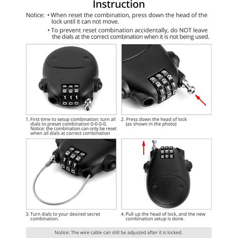 ® 2 Pièces Misez à 3 Chiffres Serrure à Combinaison, Câble-Antivol Vélo, avec 77cm Câble Rétractable pour vélo, Scooter, Moto et Poussette (1/5)