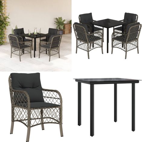 5-tlg. Garten-Essgruppe mit Kissen Grau Poly Rattan - Gartenessgruppe - Rattanmöbel (1/5)