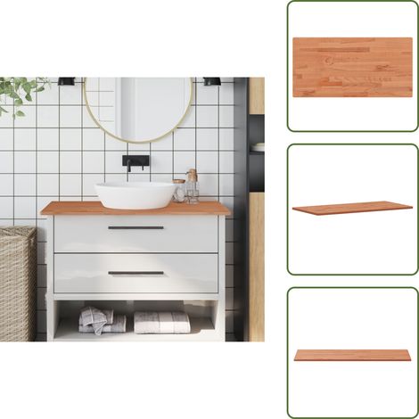 The Living Store Comptoir de salle de bain 100x50x1,5 cm bois massif de hêtre - Bois de hêtre (1/5)