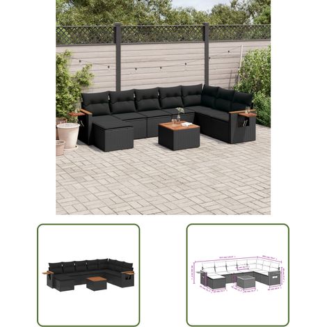 The Living Store 9-tlg. Garten-Sofagarnitur mit Kissen Schwarz Poly Rattan - Gartenmöbel Set - Esszimmergarnitur - Outdoor Möbel - Rattan Sofa - Lounge Garnitur (1/3)