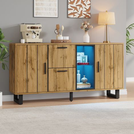 Commode / Buffet de salon avec 4 portes et 1 tiroir – Meuble de salle à manger – Compartiments larges sans poignées – Meuble d'appoint polyvalent pour canapé