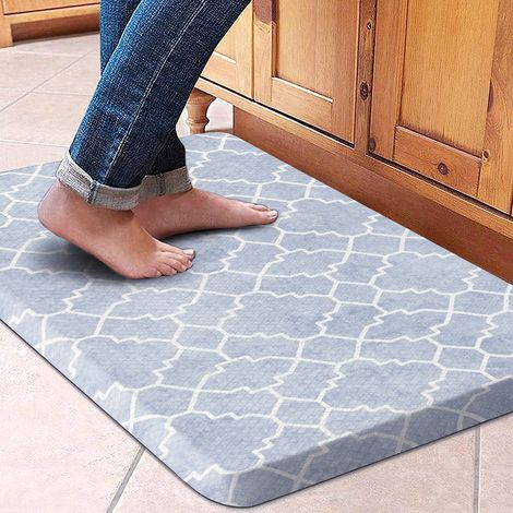 Popular gourd pattern PVC floor mat, anti-fall and oil-resistant, kitchen floor mat with cushioning and slanted edges to combat fatigue - window decoration - blue - 44751.2cm woven texture