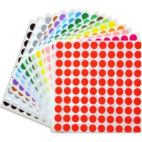 Lot de 20 feuilles d'autocollants ronds pastilles adhésifs multicolores, étiquettes colorées pour codage, usage scolaire et bureau, 15 teintes variées (1/5)