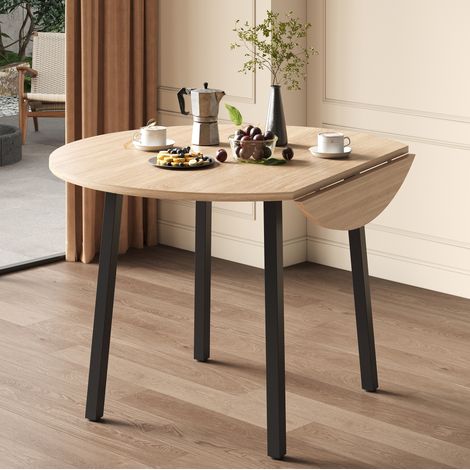 Mesa de comedor redonda 100x100 cm color roble en MDF plegable y compacta (1/5)