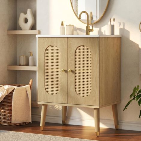 Mueble de baño con lavabo 61 cm, MDF y cerámica, natural DESVIAE (1/5)