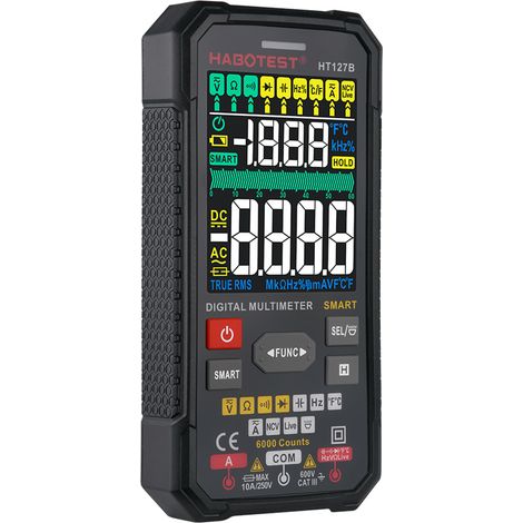 Multimètre Numérique Intelligent HABOTEST HT127B 6000 Counts avec Affichage VA 3,1 Pouces, Voltmètre 600V, Ampèremètre 6A, Capacité 60mF, Tester NCV, Gamme Automatique, Vrai RMS (1/5)