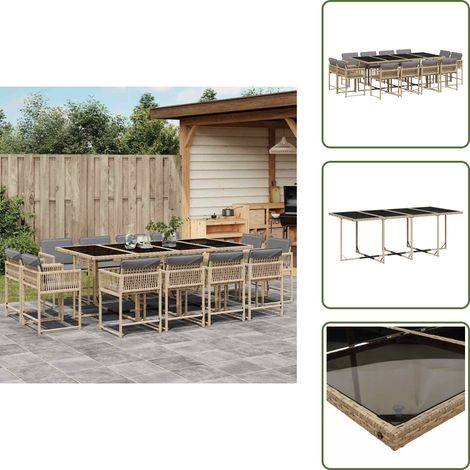 13-tlg. Garten-Essgruppe mit Kissen Beigemischung Poly Rattan - Garten Essgruppe - Garten Essgruppen - Outdoor Essgruppe - Terrasse Essgruppe (1/5)