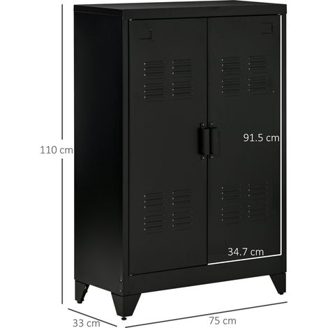 Armoire métallique de style industriel avec 2 portes pour la maison et le garage, 75x33x110 cm, noire. (1/5)