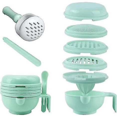 Babynahrungszerkleinerer, Pürierpresse, tragbarer Küchenmixer, Servierschüssel, Gemüsepresse und Obstpresse (Babyprodukte, 1 Set, grün) (1/5)
