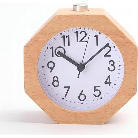 Réveil Analogique en Bois, LED Non-Tic-Tac avec Chiffres Arabes Réveil Lumière Nuit Snooze Fonction Batterie Facile à Régler pour Les Enfants Hommes Femmes, Jaune (1/5)