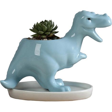 Mignon pot de succulente dinosaure avec soucoupe, céramique pour cactus, fleur, bonsaï, support animal décoratif.