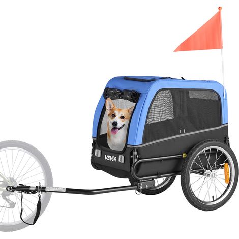 VEVOR Remorque velo pour chien, charge 30 kg, porte animaux de compagnie de velos, cadre pliable facile avec roue a degagement rapide, coupleur de velo universel, reflecteur, drapeau, laisse interne