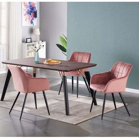 Cosmo LUX Camden Dining Set - a Walnut Wooden Dining Table and Set of 4 Pink Velvet Dining Chairs - Dining Room Kitchen (1/5)
