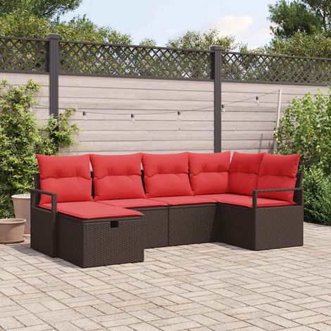 Sofa Set mit Kissen mit Speicher Braun und Rot Poly-Rattan (1/5)