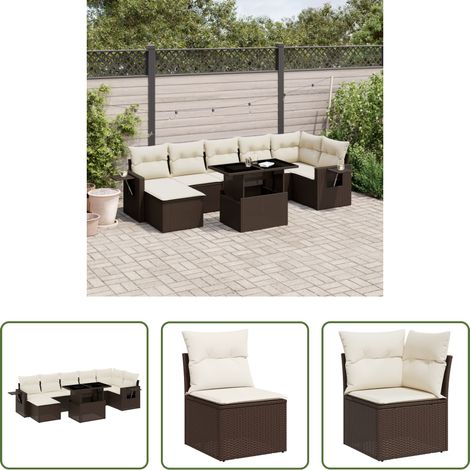 vidaXL Gartensessel - 8-tlg. Garten-Sofagarnitur mit Kissen Braun Poly Rattan (1/5)