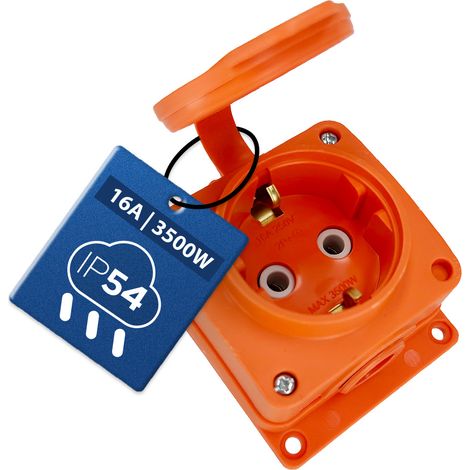 Prise simple mobile caoutchouc Schuko Type F IP54 16A 3500W étanche Orange - HOROZ ELECTRIC (1/4)