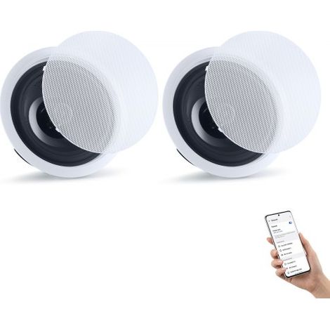 Altavoces de Techo 203,2 mm, Sistema de Altavoces para Techo con Amplificador y Bluetooth, Montaje Empotrado con Cable, para Sala de Estar, Cine en Casa, Comedor, Balcón Cubierto, 1 Par (1/5)