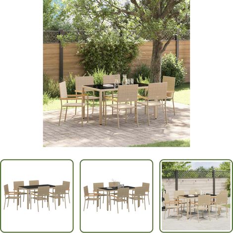 Terrasse - Ensemble de salle à manger pour jardin 7 pcs Beige polyrotin (1/5)