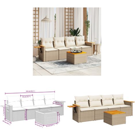 5-tlg. Garten-Sofagarnitur mit Kissen Beige Poly Rattan - Gartenmöbel - Sofa Set - Rattan Möbel - Outdoor Sofa - Gartenlounge - Home & Living (1/3)