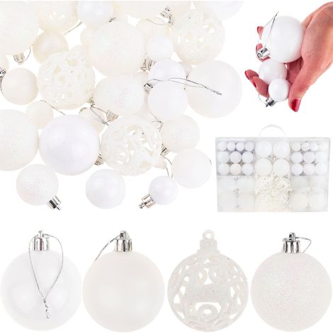 TG66272-1 WEIHNACHTSKUGELN weiß SET XXL 100 Stück MUSTER 6/4/3 cm