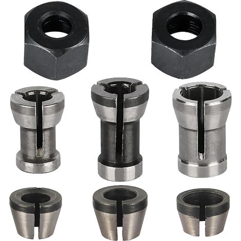Set mit 8 Klemmen, Oberfräsenzubehör, 6 Klemmadaptern (6 mm, 6,35 mm, 8 mm) + 2 Muttern für Graviermaschine (1/5)