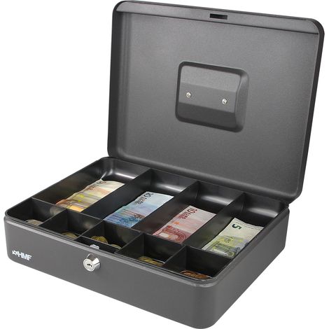 HMF 10019-02 Geldkassette Münzeinsatz Scheinfächer, 30 x 24 x 9 cm, schwarz (1/4)