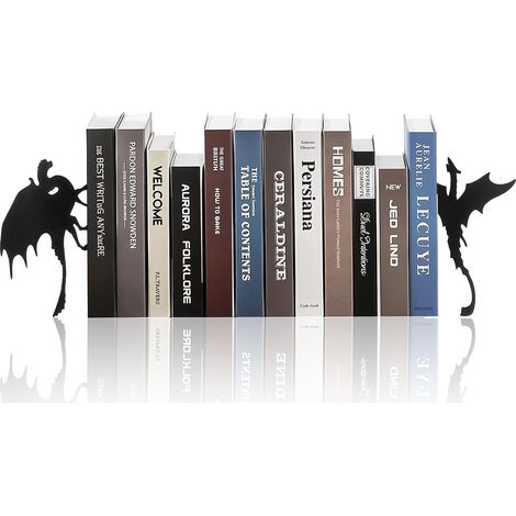 Drache Métal Set de Serre-Livres avec 2 Styles, Serre-Livres Gothiques pour Étagères, Accessoires Décoratifs pour Bureau à Domicile, Cadeau pour Amoureux des Chats et Lecteurs (1/5)