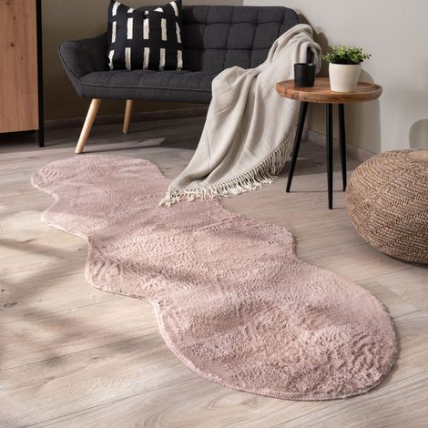 Paco Home Alfombra Salón Pelo Corto Monocolor Moderna Forma Imitación Piel Sintética Suave Rosa, 70x200 cm Fur shape (en)