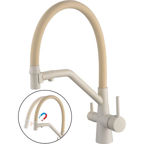 Robinet de cuisine 3 en 1 avec purificateur d'eau magnétique pour eau chaude et froide, rotation universelle, purification directe de l'eau potable, bac à légumes – Style déesse, couleur avoine magnét