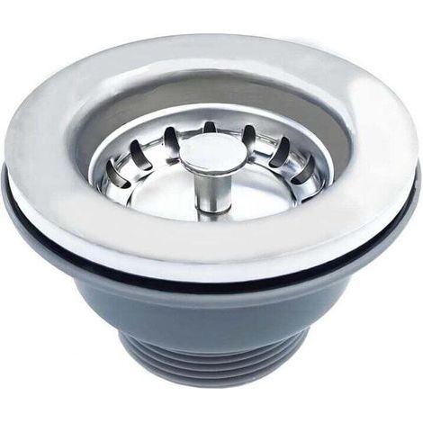 Bonde d'évier sans trop plein panier inox ø 110 mm 1½\", Acier inoxydable + PVC, Bonde + Panier (1/5)